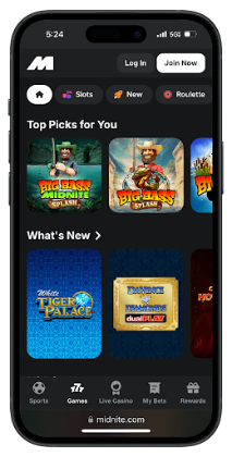 Midnite slots site in the UK on mobile