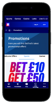 Mobile screenshot of Betfred football betting promotions page